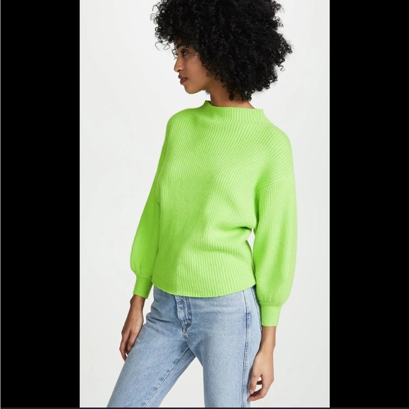 Line+Dot Neon Green Alder Sweater Balloon Sleeve Cowl Neck - Picture 9 of 9